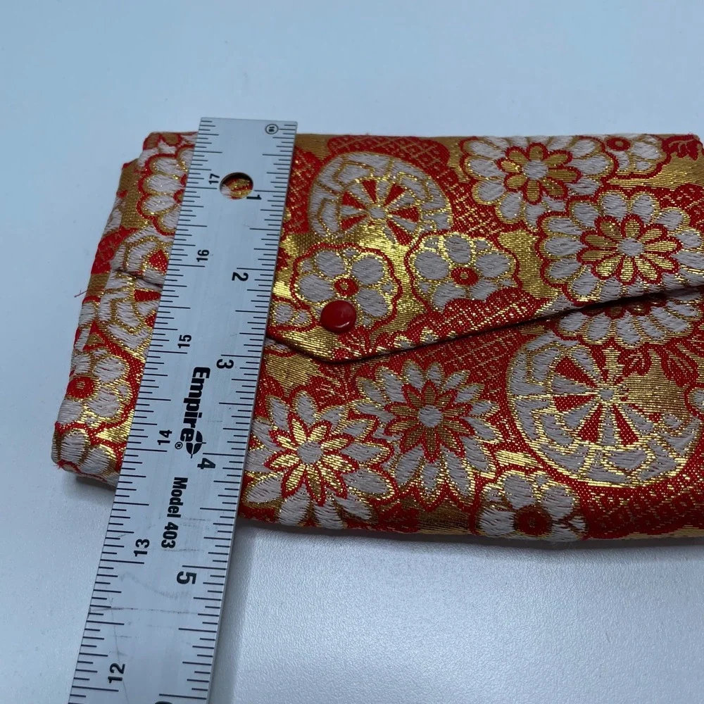 Vintage Taiyo Pearls Tokyo Red Gold Brocade Jewelry Pouch Snap Case Japan